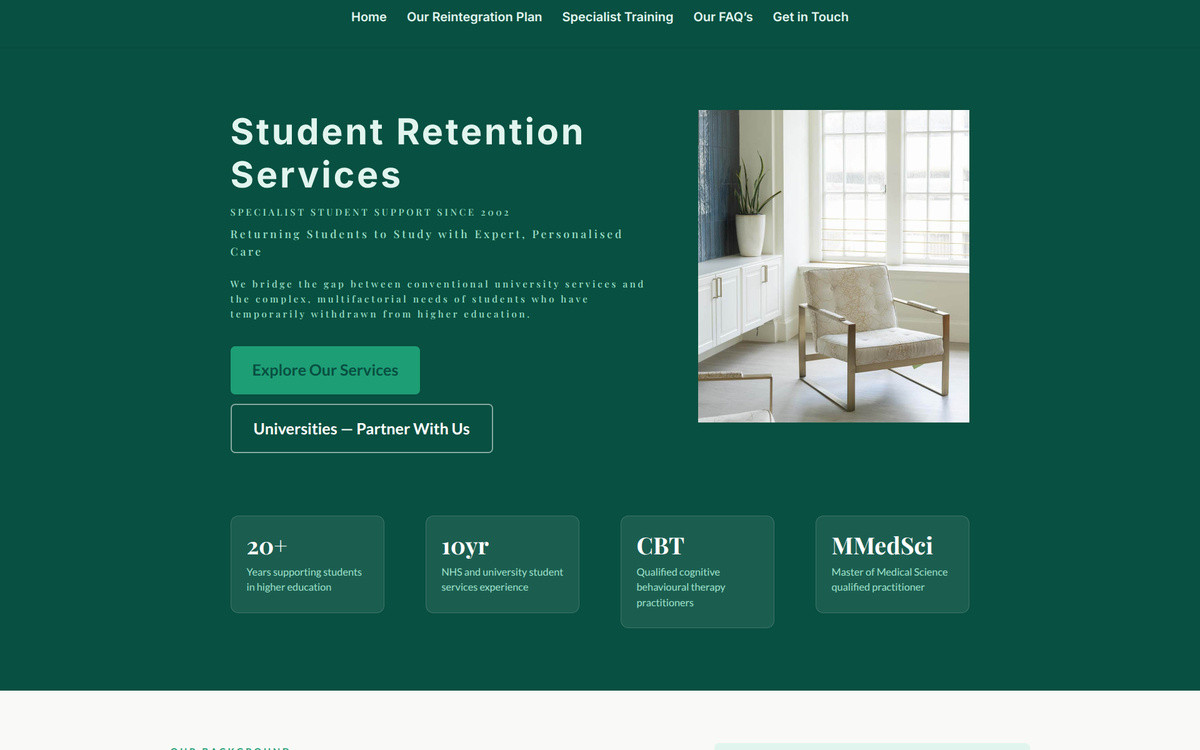 Student Retention Services website homepage screenshot